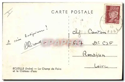 Écueillé (Indre) — O Campo de Feira e o Castelo de Água — Editor C. Poy — Verso