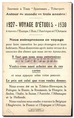 Trois sportifs tchèques — Voyage d'études 1927-1930 — Imp. F. A. Lambert, Bruxelles — Verso