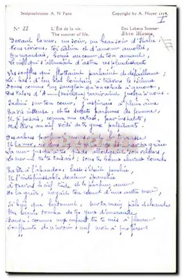 O Verão da Vida — Escultocromia A. N. Paris — N° 22 — Verso