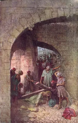 Jesu sucumbe sob o peso da cruz — Vida de Cristo por Mastroianni — N° 45 — Editor: L'Abbé Quintran, Paris