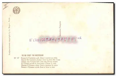 Simão o Cireno ajuda Jesus a carregar a cruz — Vida de Cristo por Mastrojanni — N° 47 — Edição A. Noyer, Paris — Verso