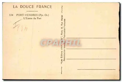 Bilhete postal antigo Farol de Port Vendres A entrada do porto Barcos Navios — Verso