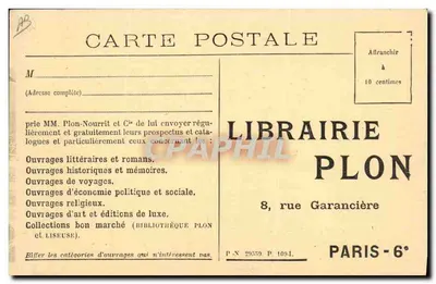 Druckerei PLON — Druckmaschinenwerkstatt — Buchhandlung PLON, Paris 6. Arrondissement — Rückseite