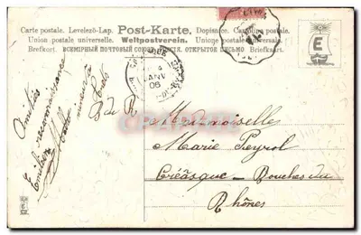 Twee vogels tussen lilas — Januari — uitgever M.S. 13661 — Achterkant