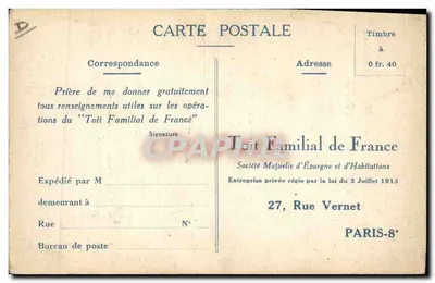 Ideale huis — Familietak van Frankrijk — Maatschappij Muëlle van Spaar- en Woningbouw, 27 rue Vernet, Parijs 8e — Achterkant