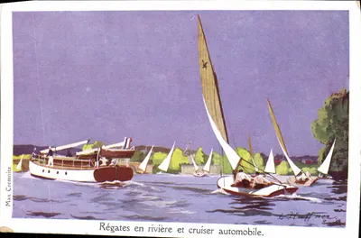 Regatas em um rio e automóvel cruiser — Max Cremnitz — LMC