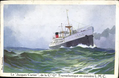 O "Jacques Cartier", da Cie Générale Transatlantique em cruzeiro L.M.C. — ilustração de Max Cremnitz