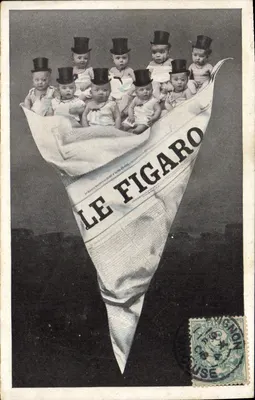 Bebês com chapéus de forma em um jornal Le Figaro — edição de 1909, editor não identificado