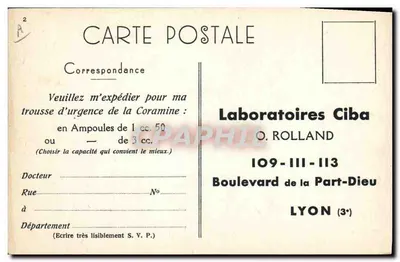 Zomertijd — Reclame voor Coramine — Laboratoires Ciba O. Rolland, Lyon — Achterkant