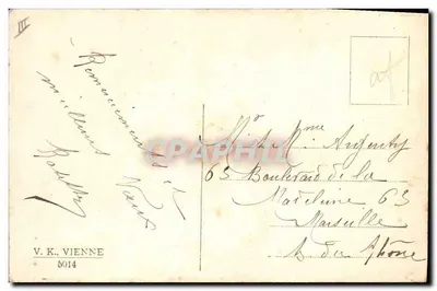 Criança e cachorro brincando com uma cesta de porcos — Boa Ano 1910 — editor não visível — Verso