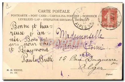 Mulher e criança com porquinho em um cesto — M. M. Vienne, Nr. 194 — Verso