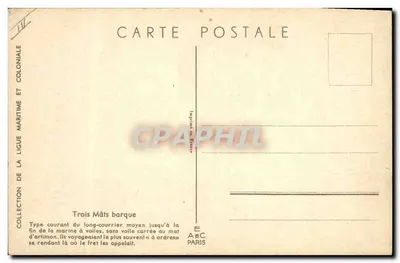 Barco de três mastros — Tipo comum de navio de longa distância — Editor AEC Paris — Verso