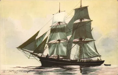 Brick — tipo de navio com dois mastros e velas quadradas — Coleção da Liga Marítima e Colonial, impresso na França