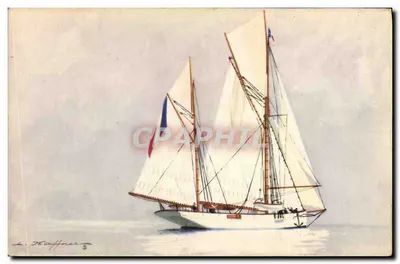 Yacht "Encalminé" — ketch de cruzeiro com mastro grande diante do leme — desenho de L. Kauffner