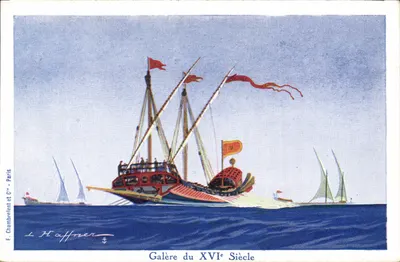 Galera do Século XVI — ilustração marítima — E. Chambrelent e C°, Paris