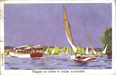 Regatas em rio e automóvel cruiser — Max Cremnitz — L. Haffner