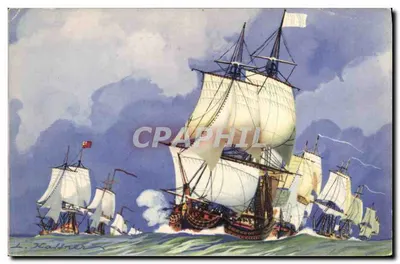 Vaisseaux au plus près — ligne anglaise 'au vent', ligne française sous le vent — Collection de la Ligue Maritime et Coloniale, éditeur AEC Paris
