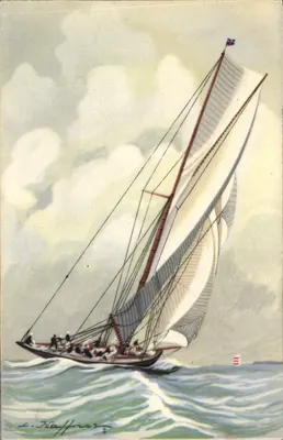 Yacht da grande classe armado em costa navegando "grand largue" — Coleção da Liga Marítima e Colonial — Editor AEC Paris