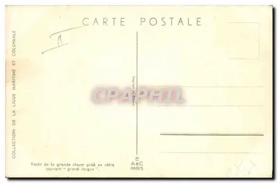 Yacht da grande classe armado em costa navegando "grand largue" — Coleção da Liga Marítima e Colonial — Editor AEC Paris — Verso