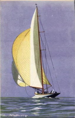 Yacht de grande classe navegando com vento de popa com seu spinnaker — Coleção da Liga Marítima — AEC Paris