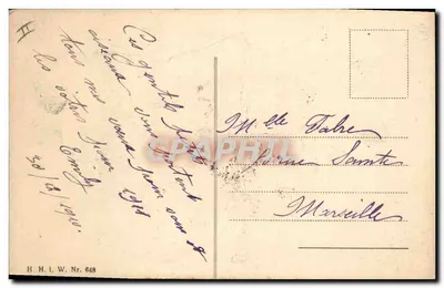 Vögel auf einer schneebedeckten Kiefernzweig — Frohe Neujahr! — H.H.I.W. Nr. 648 — Rückseite