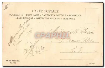 Engel in een mandje — met bosje rozen — uitgever M. M. Wenen, n° 288 — Achterkant