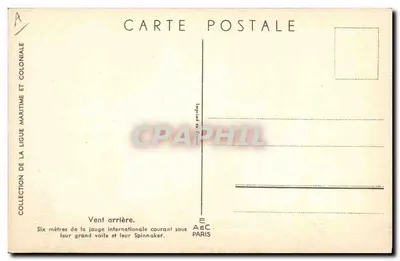 Sei metri della misura internazionale che scorrono sotto il loro grande velo e il loro Spinnaker — Collezione della Lega Marittima e Coloniale, Tipografia AEC, Parigi — Verso