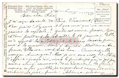 Buquê de rosas — variedades e nomes inscritos — editor Flora, série 61 — Verso