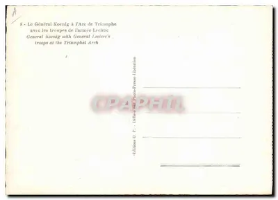 Geral Koenig no Arco do Triunfo — com as tropas da Armada Leclerc — Éditions O. P. — Verso