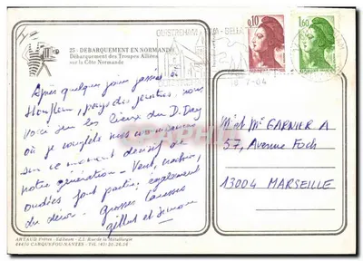 Desembarque das Tropas Aliadas — Quistreham — Editor Artaud Frères — Verso