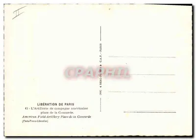 Artilharia de campanha americana — praça da Concorde — Photo-Presse-Libération — Verso