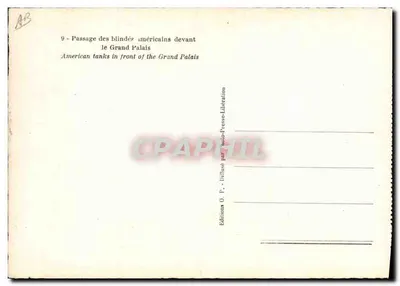 Passagem de blindados americanos diante do Grand Palais — Éditions O.P. — n°9 — Verso