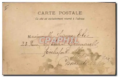 Mulher segurando um estribo — diante de um grande relógio — editor Valérie, n° 2441/43 — Verso