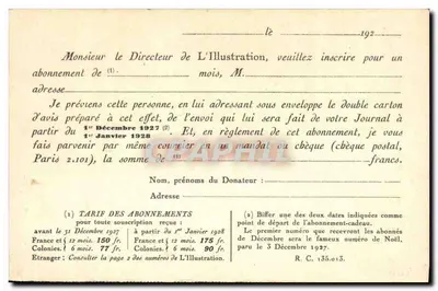 विज्ञापन कार्ड पोस्टल - एबोनमेंट ल'इल्लुस्ट्रेशन - एडिटर ल'इल्लुस्ट्रेशन, पेरिस — पीछे
