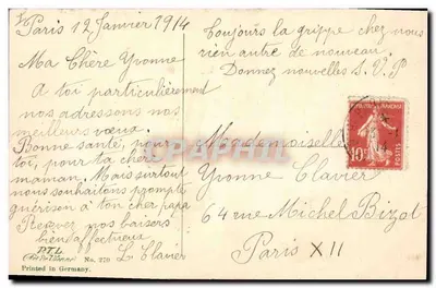 Zamieczony wioska — scenka zimowa z parą — wydawca L. Lobbina — Rewers