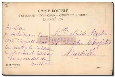 Jovem mulher com chapéu — Boa Ano 1907 — M. M. Vienne, Nr. 112 — Verso