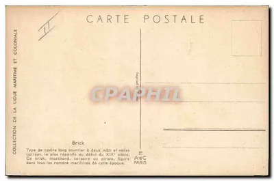 Navio brick — tipo de navio com dois mastros e velas quadradas — Coleção da Liga Marítima e Colonial — Verso