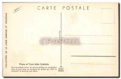Piloto e Goéleta de Três Mâts — Coleção da Liga Marítima e Colonial — Impressora AEC Paris — Verso