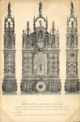 Besançon — A Relógio de St-Jean — encomendada pelo Cardeal Mathieu, concebida em 1858, executada por Mr Vérité, reorganizada por Mr Florian Goudey