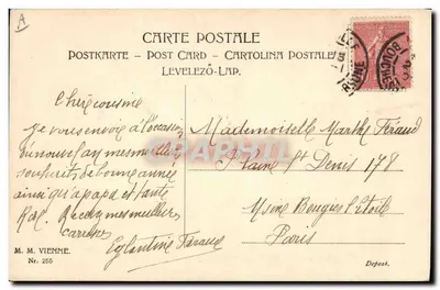 Tre giovani donne con grappoli d'uva — M. M. VIENNE, n° 255 — Parigi — Verso