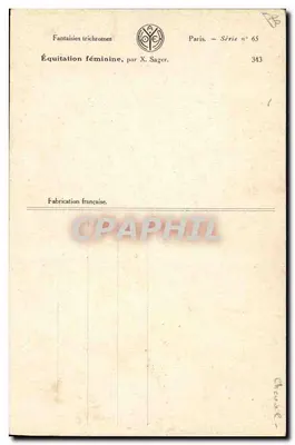 Equitação feminina — Fantaisies trichromes — X. Sager, Paris, Série n° 65 — Verso