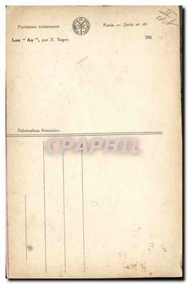 Bilhete postal antigo Fantasia Ilustrador Xavier Sager Mulher L'as qui a du cran Militaria — Verso