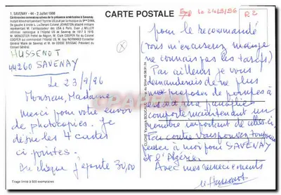 Savenay - 2 juli 1988 — Commemoratieve ceremonie — Beperkte editie van 500 exemplaren — Achterkant