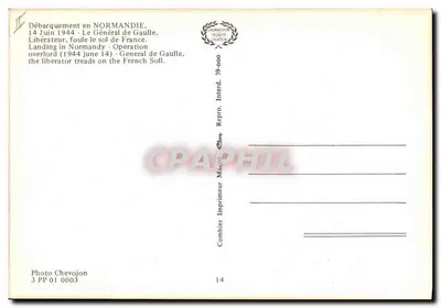 Desembarque na Normandia — 14 de junho de 1944 — Geral de Gaulle — Edição Combier Imprimeur — Verso