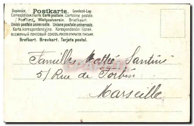 Criança em um cenário de abetos nevados — Feliz Natal — editor F. Tietz — Verso