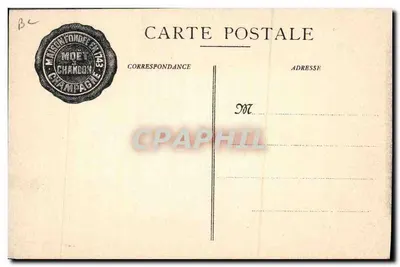 La Vendange en Ay — Moët & Chandon — Fot. Em. Chorique, imp. Sall. Epernay — Reverso