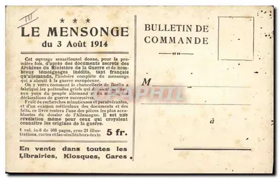 O Mentiroso do 3 de Agosto de 1914 — cartaz de propaganda anti-guerra — editor não visível — Verso
