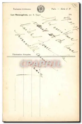 Bilhete postal antigo Fantasia Ilustrador Sager Mulher — Verso