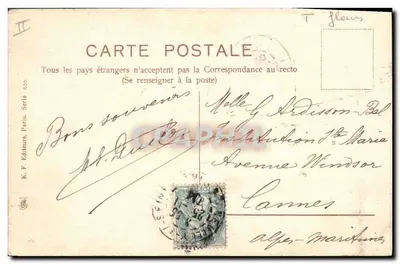 Arranjo de flores da primavera — Perce-neige e myosotis — K.F. Editeurs, Paris, Série 625 — Verso