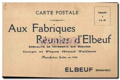 Aux Fabriques Réunies d'Elbeuf — Szaty na miarę — Wydawca: Aux Fabriques Réunies d'Elbeuf, Elbeuf (Seine-Inf.) — Rewers